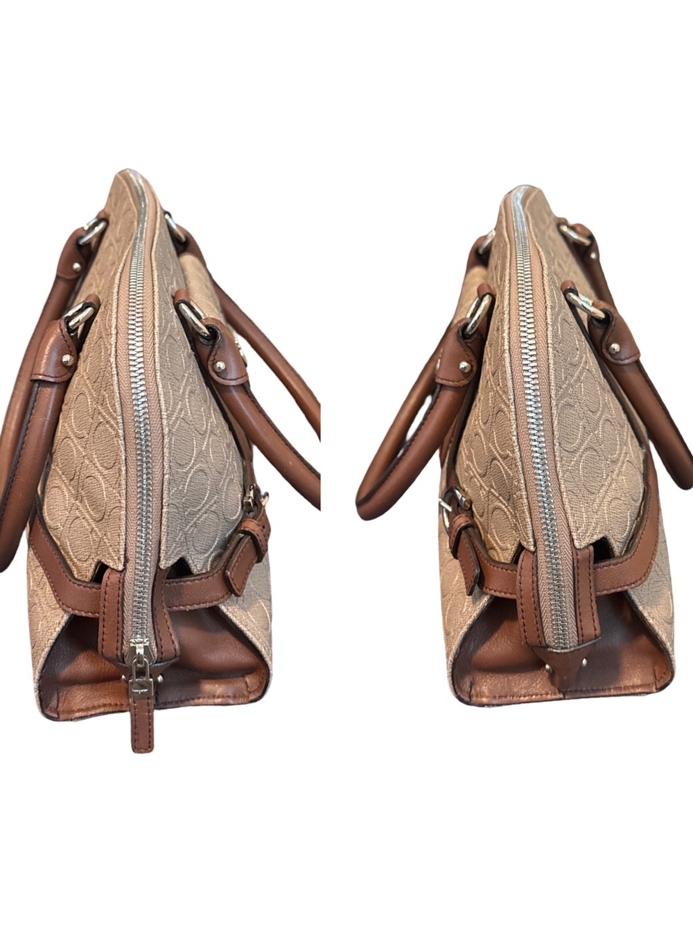 Salvatore Ferragamo Gancini Canvas & Leather Satchel Handbag Beige Brown Italy - Picture 13 of 15